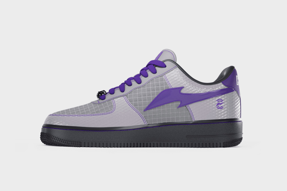 Серо-сиреневые кроссовки с фиолетовым свушем